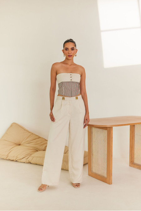 Perrie Sian Cream Relaxed Wide Leg Trouser  In The Style