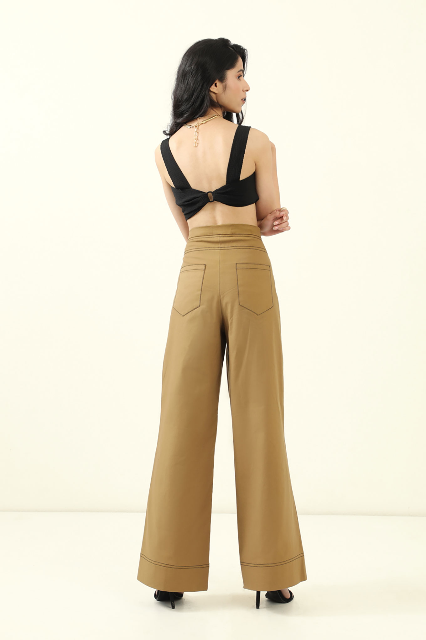 Breathable Matching Two Piece Linen Cami Crop Top With Palazzo Trouser   sunifty